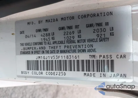 2015 Mazda Mazda6 I Touring from USA, damaged, VIN JM1GJ1V53F1183161